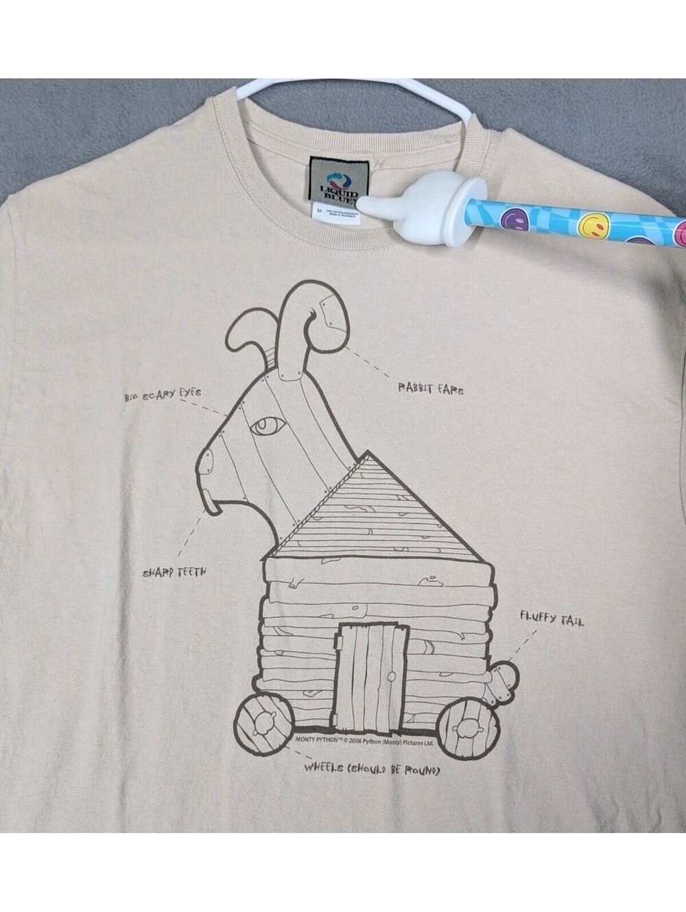 Liquid Blue Mens M Tan Monty Python Holy Grail Trojan Rabbit 2008 Movie T Shirts